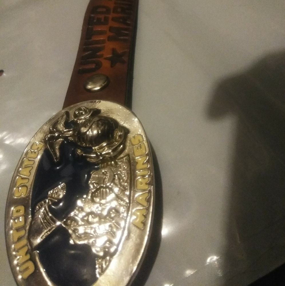 USMC Iwo Jima buckle leather belt combo